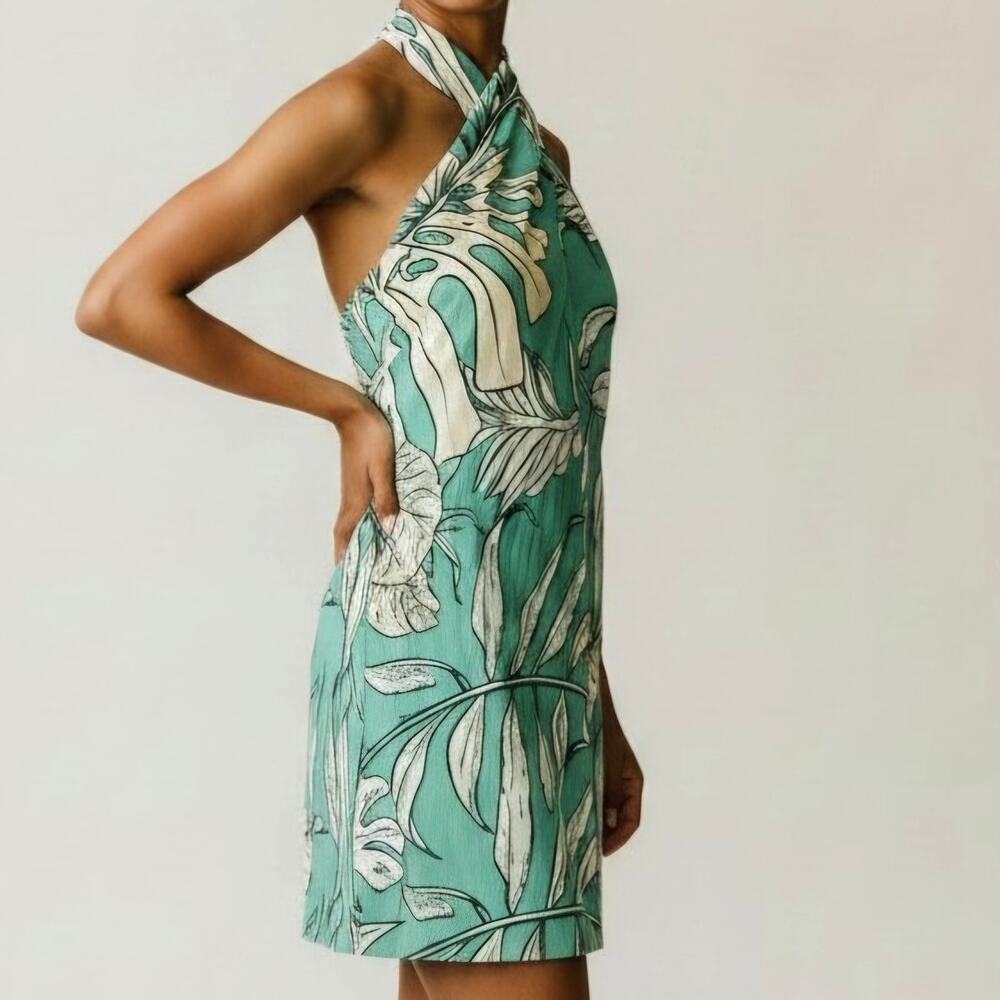 Cupshe Green Twist Halter Neck Tropical Knee Length Dress Women's Size XL NWT